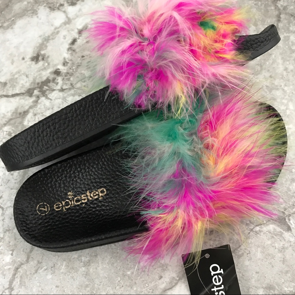 LAST ONE! Fuzzy Fur Feather Slides Sandal slippers - Picture 4 of 6